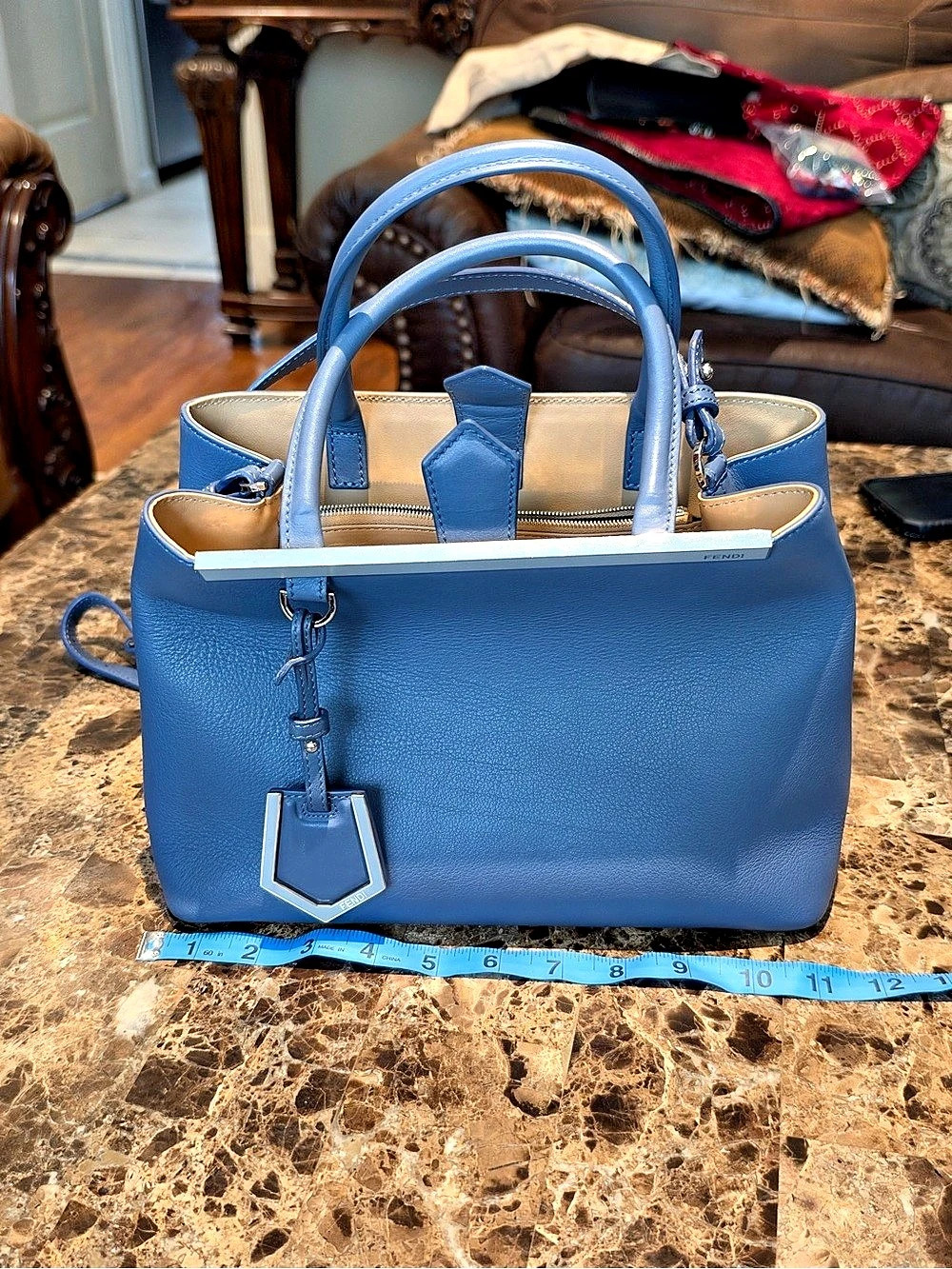 Fendi Petite 2Jours Tote Blue Structured Shoulder Bag